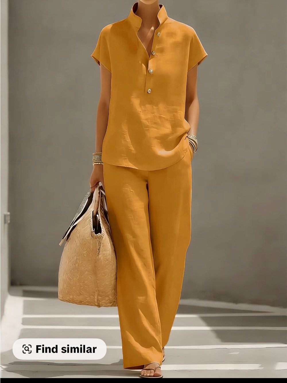 Women’s Relaxed Linen-Blend Pant Set in Mustard